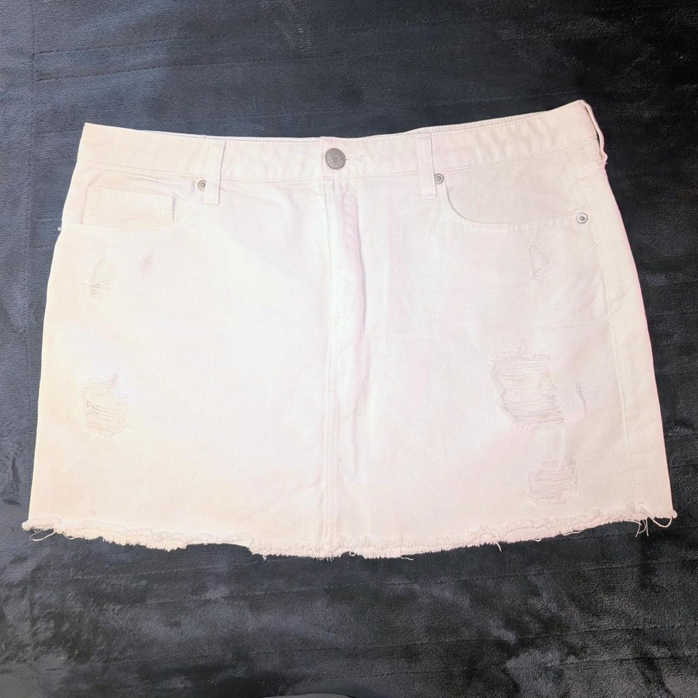 Aeropostale size 14 white denim mini skirt with distressed details